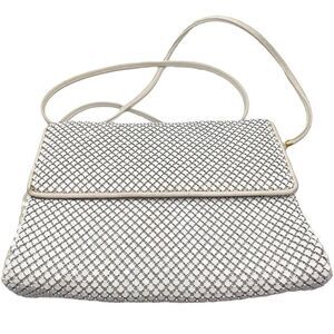 Vintage Whiting and Davis White Mesh Envelope Bag with Shoulder Crossbody Strap